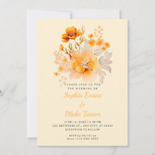 Convite Buquê Floral Laranja Pastel Outono Amarelo Casamen