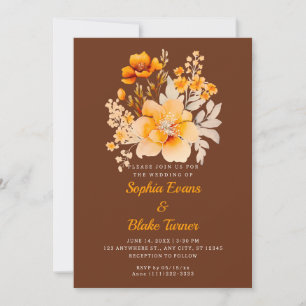 Convite Buquê Floral Laranja Pastel Outono Marrom Casament