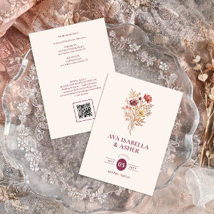 Convite Buquê Floral Marsala Rústico Casamento QR TLW26