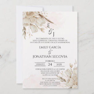 Convite Buquê floral Pampas casamento espanhol