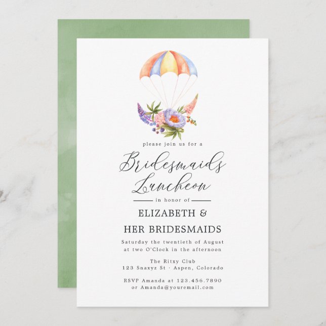 Convite Buquê Floral Paraquedas Bridesmaids Luncheon (Frente/Verso)