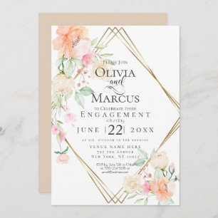 Convite Buquê Floral Primavera Coral-Blush Cream noivado