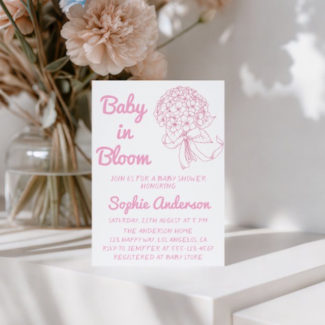 Convite Buquê Floral Rosa Bebê em Flor Chá de Bebê (Criador carregado)