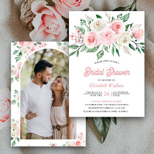 Convite Buquê Floral Rosa Cor de Blush Foto Chá de Noiva