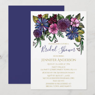 Convite Buquê Floral Roxo Azul para Chá de Noiva