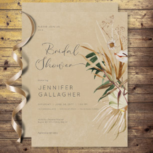 Convite Buquê Floral Seco Moderno Tan Boho