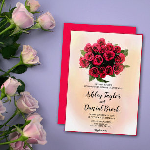 Convite Buquê Floral Vermelho Aquarela Casamento Romântico