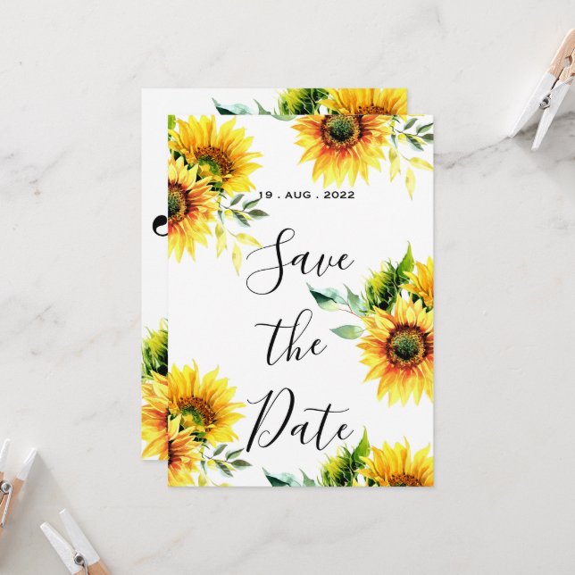 Convite Buquê floral vibrante de girassóis amarelos na pri (Frente/Verso In Situ)