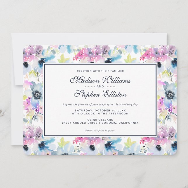 Convite Buquê Floral Watercolor - Casamento (Frente)
