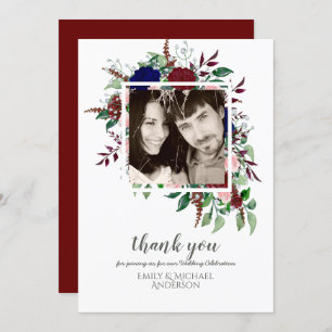 Convite Buquê Marsala Blue Pink Flowers OBRIGADO