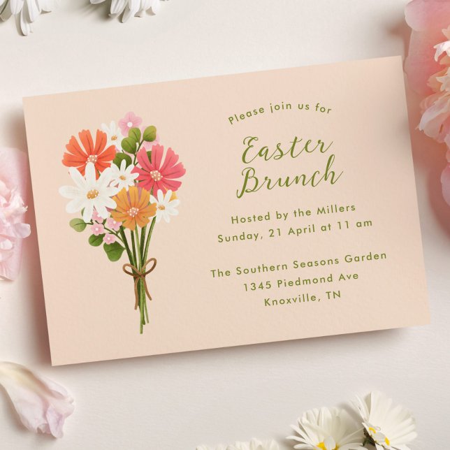 Convite Buquê páscoa Floral Brunch (Easter Brunch Invitation with Spring Flower Bouquet illustration)