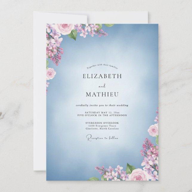 Convite Buquê Pastel Azul de Eucalipto Casamento (Frente)