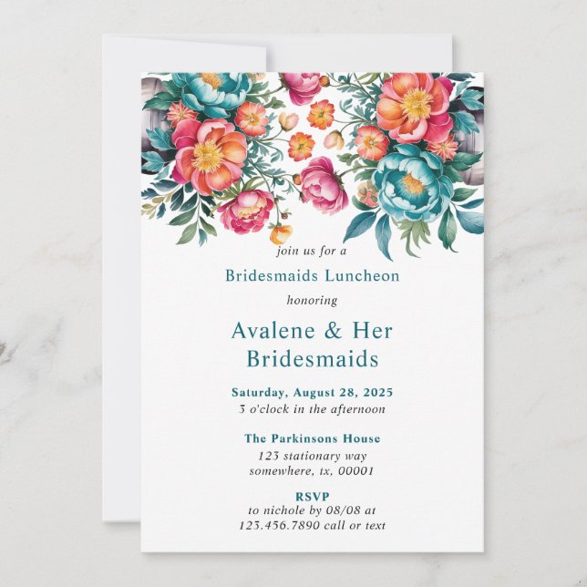 Convite Buquê Radiante de Pêonias Bridesmaids Luncheid (Frente)