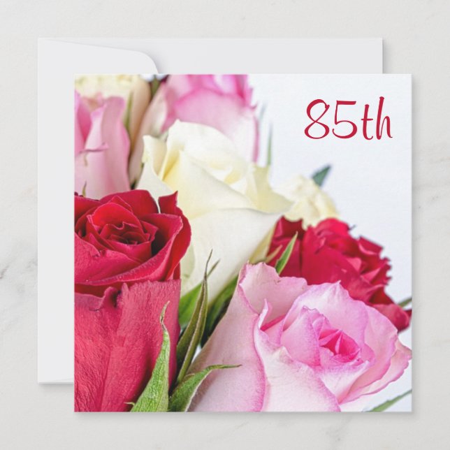Convite Buquê Romântico De Rosas Aniversário De 85 Anos (Frente)