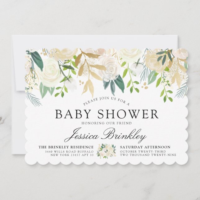 Convite Buquê Rosa Branco| Chá de fraldas (Frente)