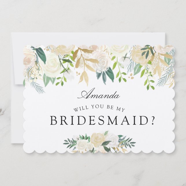 Convite Buquê Rosa Branco | Você será minha dama de Brides (Frente)