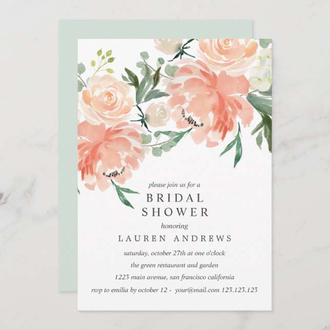 Convite Buquê Rosa Cor-de-rosa moderno Inv (Frente/Verso)