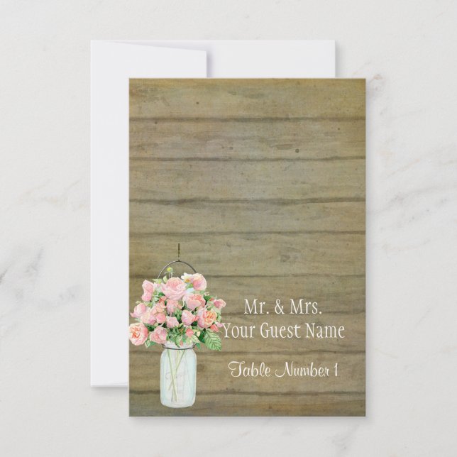 Convite Buquê Rustic Country Mason Jar Blush Pink Rosas (Frente)