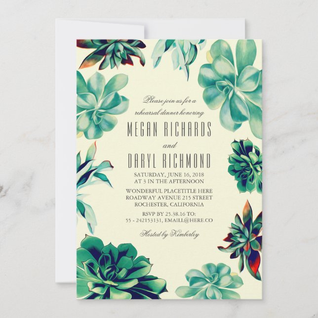 Convite Buquê Suculente - Janto de Ensaio Floral Teal (Frente)