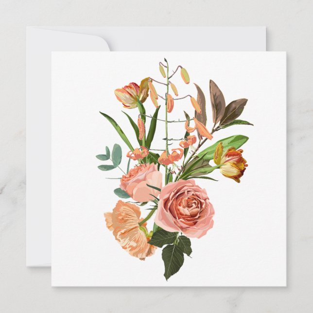 Convite Buquê tropical com flores laranja (Frente)