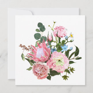 Convite Buquê tropical com flores rosa.