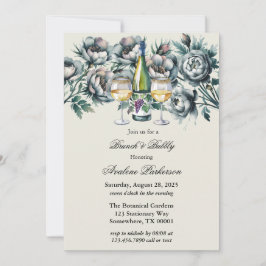 Convite Buquê verde e Cinza legante Brunch e Bubble