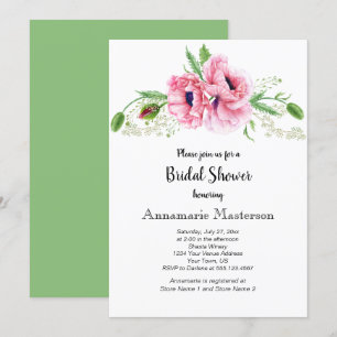 Convite Buquê Verde - Poppies Rosa  