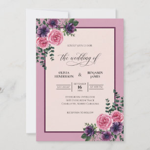 Convite Buquê Violeta Ameixa Eucalipto Casamento