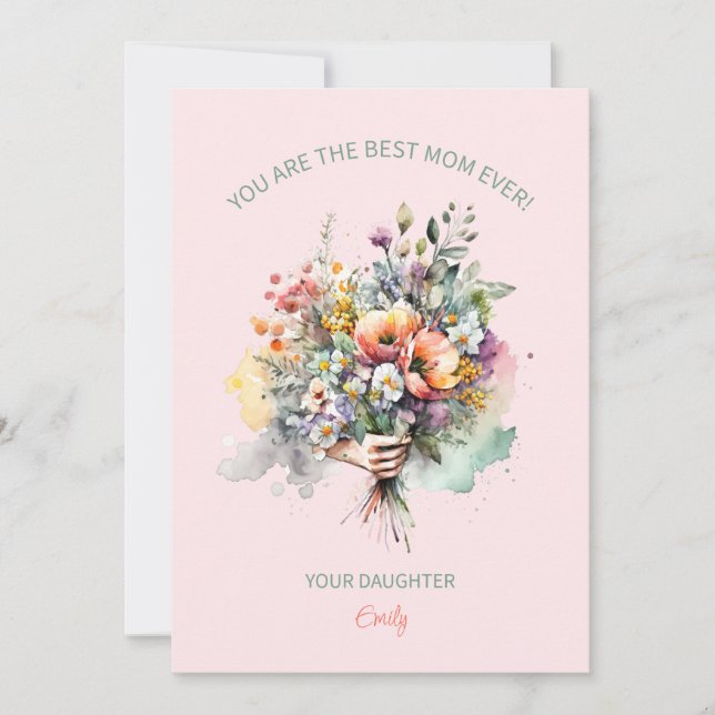 Convite Buquê WatercolorFlowers Para Mãe (Frente)