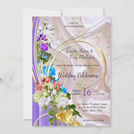 Convite Buquês de Rosas multicolores em texturas de seda