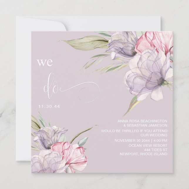 Convite *~* Buquês Florais AR15 RSVP BLUSH QR WEDDING (Frente)