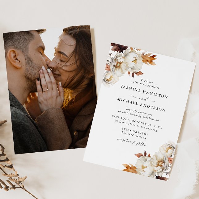 Convite Buquês Florais de Outono Rústicos Foto Casamento (Criador carregado)