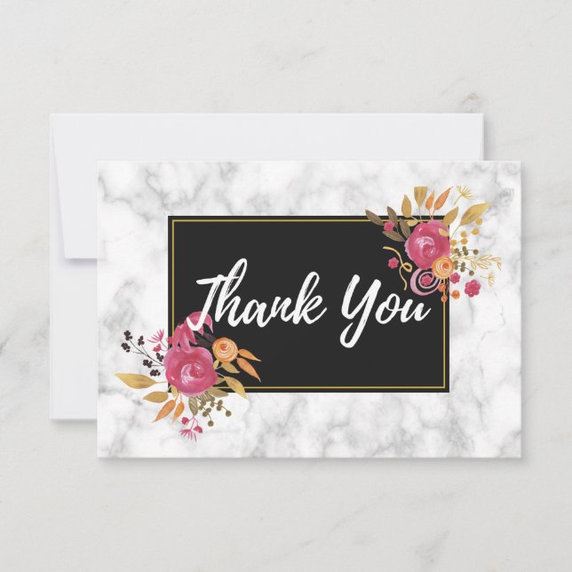 Convite Buquês Florais Rosa em Agradecimento de Casamento  (Frente)