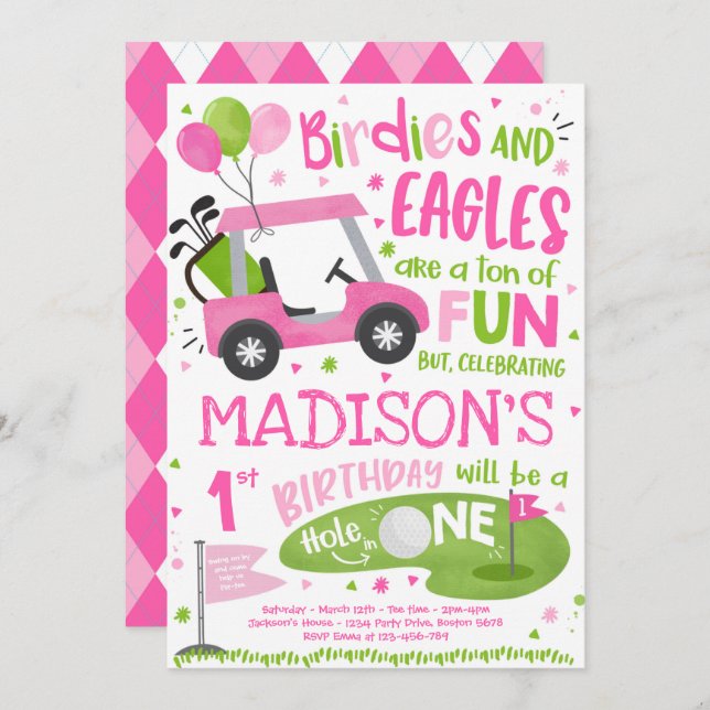 Convite Buraco De Aniversário De Golfe Em Uma Festa De pri (Frente/Verso)