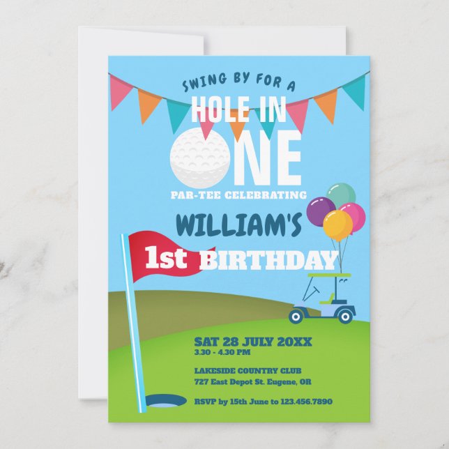 Convite Buraco Em Um Golfe Partee Aniversário de 1 Ano  (Frente)