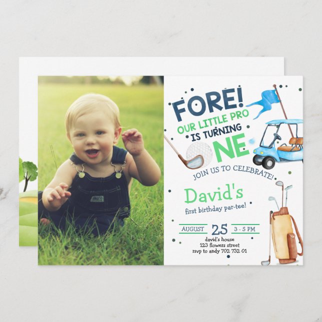 Convite Buraco em um Par de Golfe primeiro aniversario de  (Frente/Verso)