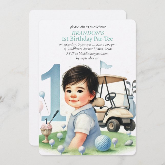 Convite Buraco em um primeiro aniversario de Golfe ParTee (Frente/Verso)