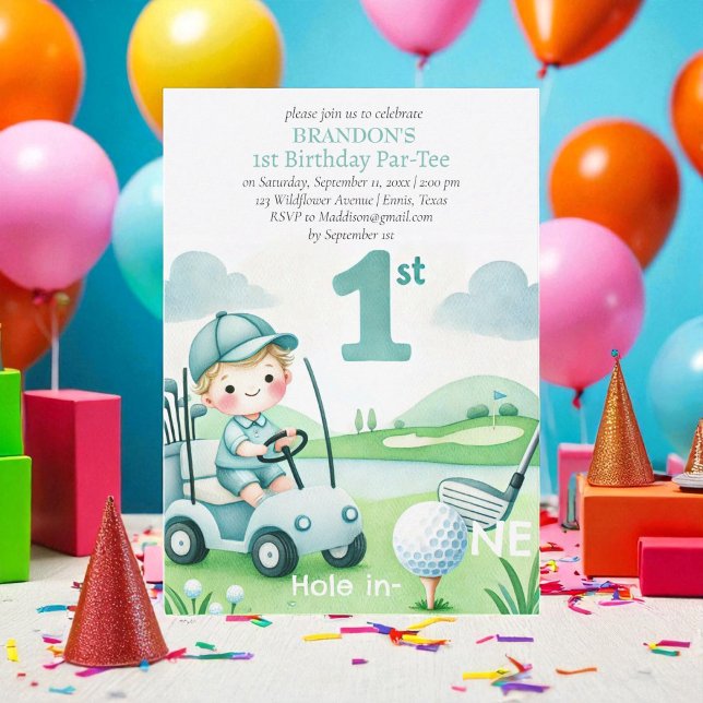 Convite Buraco em um primeiro aniversario de Golfe ParTee (Criador carregado)
