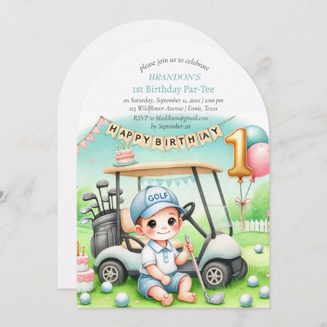 Convite Buraco em um primeiro aniversario de Golfe ParTee (Frente/Verso)