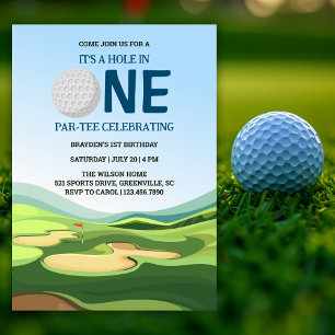 Convite Buraco Moderno em Um primeiro aniversario de Golfe