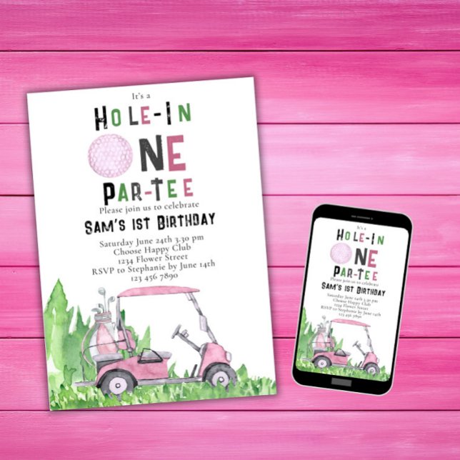 Convite Buraco Numa Primeira Festa De Aniversário De Golfe (Criador carregado)