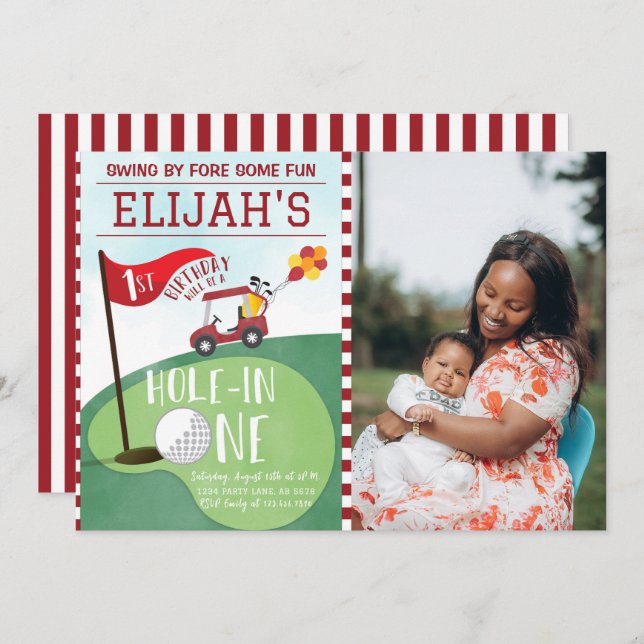 Convite Buraco Vermelho De Aquarela Em Uma Foto De primeir (Frente/Verso)