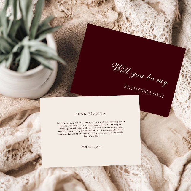 Convite Burdund & Ivory  Bridesmaid Proposal Card (Criador carregado)