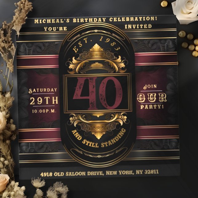 Convite Burgandy Dourado Preto do Aniversário Personalizad (Criador carregado)