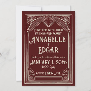 Convite Burgandy e Ivory Art Deco Wedding
