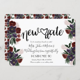 Convite Burgandy Floral Nova Data Cancelando Casamento