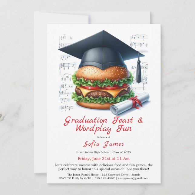 Convite Burger Bash Graduation Celebration Invitation (Frente)