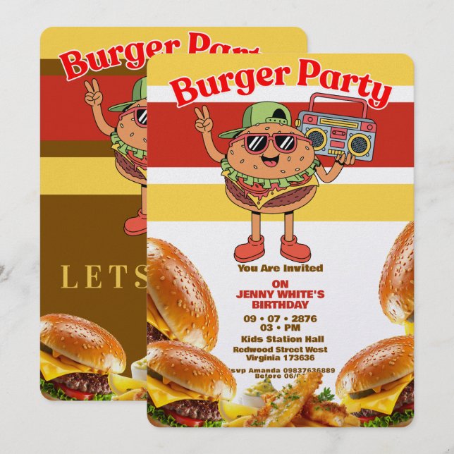 Convite Burger Party Themed Invitation (Frente/Verso)