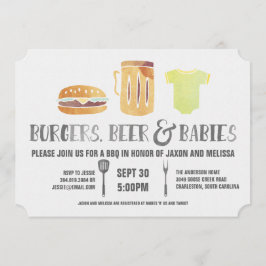 Convite Burgers, Beer e Bebês - Chá de fraldas Casal