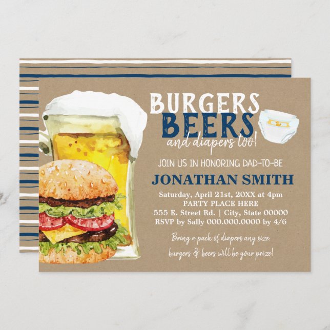 Convite Burgers, cervejas e fraldas muito pais para serem  (Frente/Verso)